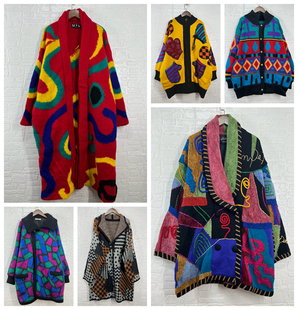 vintage古着秋冬女士毛衣开衫 针织慵懒风加厚羊毛外套 宽松长袖