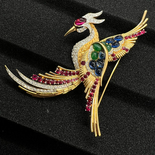 售罄vintage中古50~60'S绝版 BOUCHER凤尾天堂鸟琉璃水钻夸张胸针