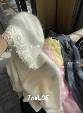 骆衣衣TheLOE/羊绒羊毛钩花连帽拼接减龄简约235g-240g克针织衫