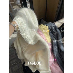 240g克针织衫 骆衣衣TheLOE 羊绒羊毛钩花连帽拼接减龄简约235g