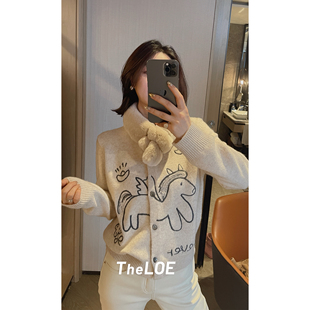 针织衫 419g绵羊毛兔毛长袖 素描富贵马羊毛毛衣 骆衣衣TheLOE
