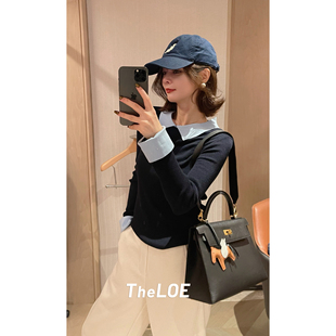 针织衫 骆衣衣TheLOE 羊毛桑蚕丝POLO领拼色百搭极简套头长袖