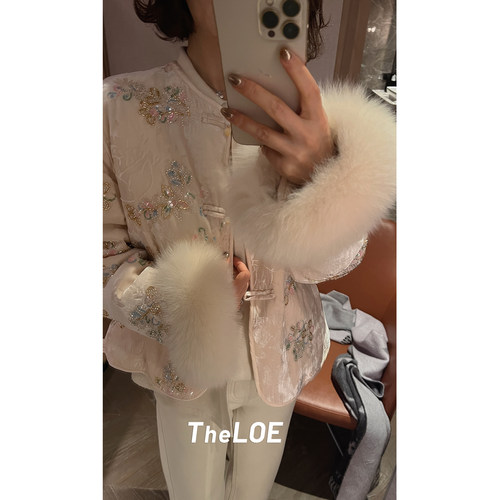 骆衣衣TheLOE/90白鹅绒新中式显气质袖口狐狸毛轻羽绒外套