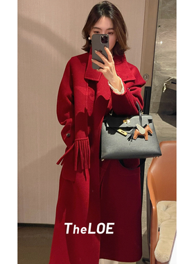 骆衣衣TheLOE/1196g羊毛羊绒立领休闲时尚减龄长款双排扣大衣