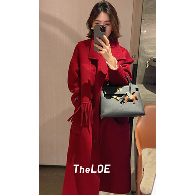 骆衣衣TheLOE/1196g羊毛羊绒立领休闲时尚减龄长款双排扣大衣