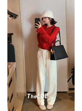 骆衣衣TheLOE/醋酸羊毛抽绳高腰宽松显瘦遮肉百搭九分休闲裤