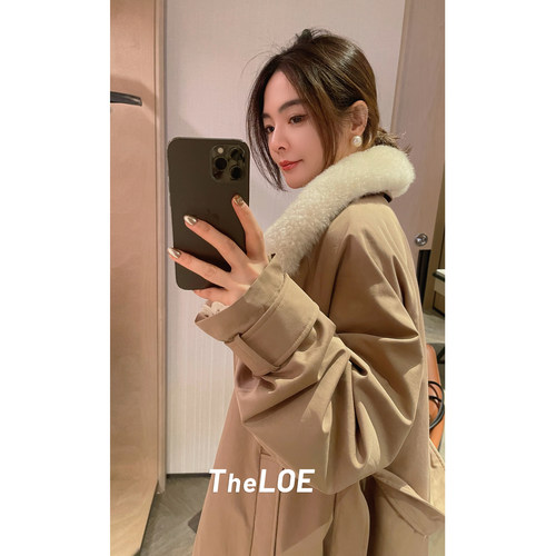 骆衣衣TheLOE/90白鹅绒莱赛尔棉复古简约减龄长款羽绒风衣