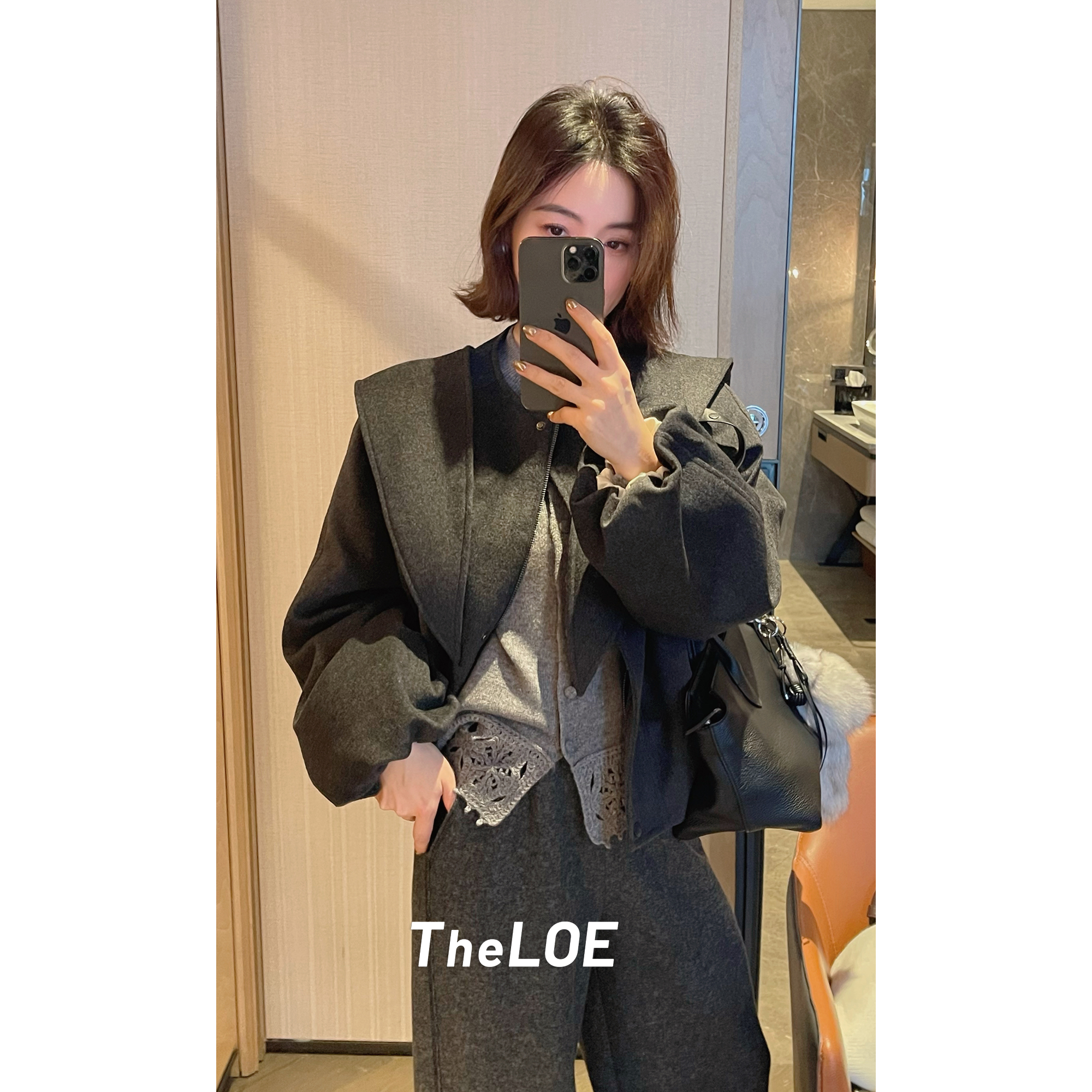 骆衣衣TheLOE/90鹅绒羊毛羊绒连帽休闲减龄帽衫鹅绒服