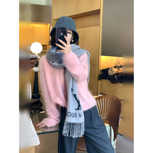 骆衣衣TheLOE/255g高克重羊毛羊绒圆领宽松拉绒亲肤套头针织衫