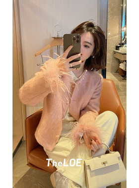 骆衣衣TheLOE/90白鹅绒马海毛羊毛圆领百搭轻羽绒小香外套