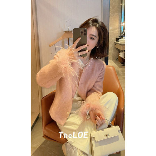 骆衣衣TheLOE/90白鹅绒马海毛羊毛圆领百搭轻羽绒小香外套