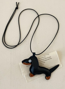 卡通皮革腊肠狗黑绳项链女可爱简约个性时尚潮流百搭颈链毛衣链