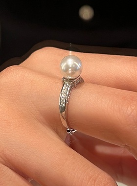 微镶锆石珍珠戒指女小众感精致轻奢优雅个性气质百搭指环戒子