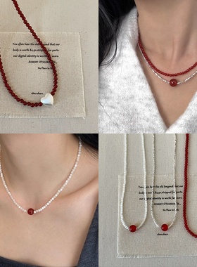 轻奢玛瑙碎银子串珠叠戴项链女秋冬复古小众时尚百搭颈链毛衣链