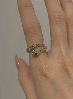 锆石蛇形金属开口戒指女韩国小众设计感复古个性简约百搭气质指环