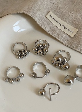 小众设计感光面金属球戒指女夸张个性时尚气质通勤百搭指环戒子