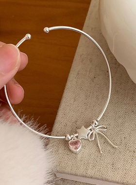 甜酷风蝴蝶结爱心星星素圈手镯女简约轻奢个性时尚百搭手环手饰