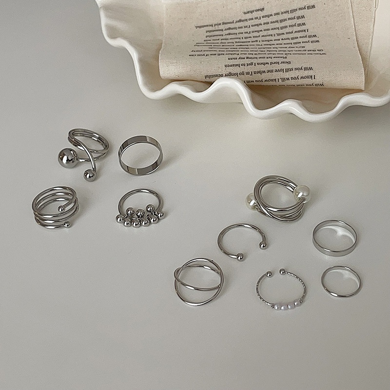 韩系小众不规则叠戴素圈戒指套装女设计感气质简约百搭指环戒子