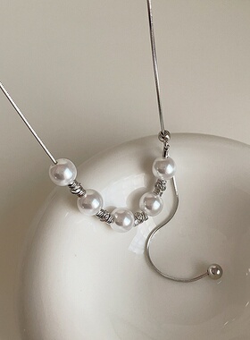 抽拉式珍珠金属项链女韩国小众设计个性简约百搭气质颈链锁骨链