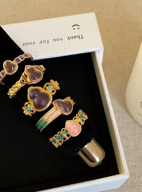 中古风葫芦花边金属戒指女古法国潮文艺复古时尚气质百搭指环戒子