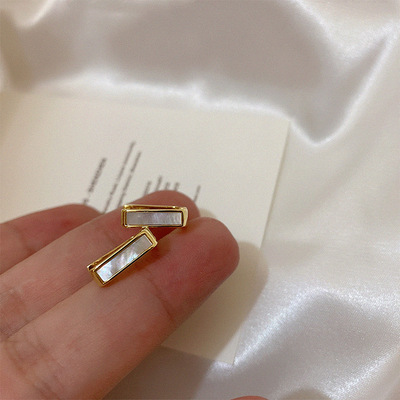 冷淡风几何方形贝壳金属耳圈女韩国简约百搭气质时尚耳钉耳环耳饰