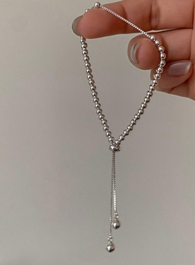 银色小圆珠抽拉手链女简约感个性时尚气质优雅百搭手环手饰