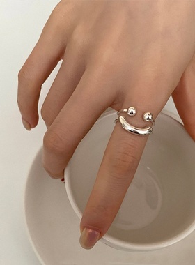 双层笑脸金属开口戒指女韩国小众复古个性简约百搭气质指环戒子