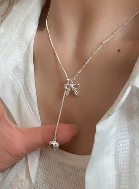 设计感蝴蝶结爱心抽拉式可调节项链女简约优雅轻奢百搭颈链锁骨链