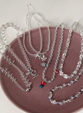 透明白水晶串珠项链女简约感时尚气质优雅潮流百搭颈链锁骨链