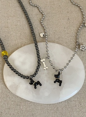 简约百搭小狗吊坠串珠项链女甜酷辣妹个性时尚气质潮流颈链毛衣链