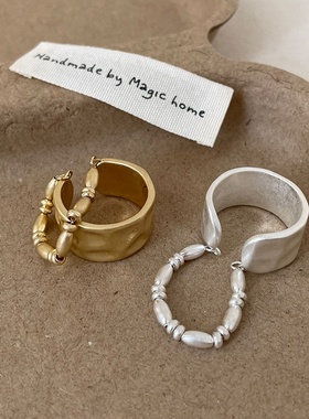 小众设计感双层哑光金属开口戒指女夸张个性精致时尚百搭指环戒子