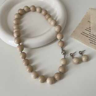 小众设计感白化石串珠项链耳钉女气质独特个性时尚百搭颈链锁骨链