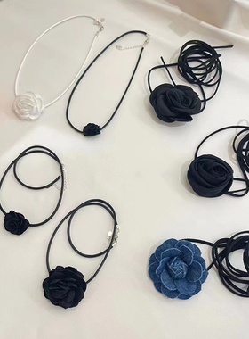 超仙蕾丝布艺花朵项链女小众设计复古个性百搭气质时尚颈链锁骨链