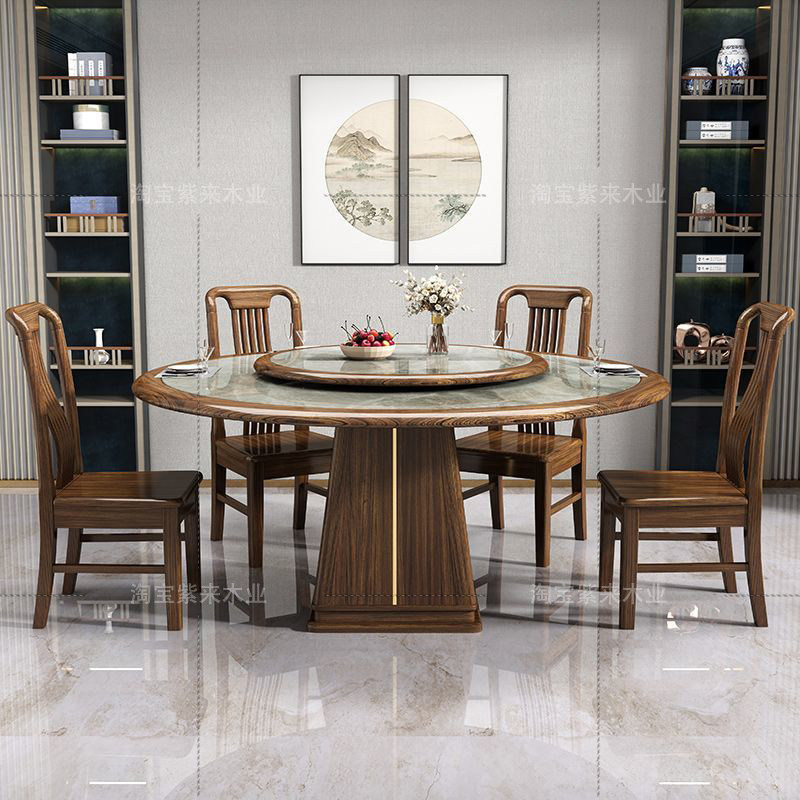 乌金木实木岩板餐桌椅组合新中式圆形家用饭桌现代简约轻奢大圆桌,住宅家具,岩板餐桌,淘宝优惠券,粉丝福利购,淘宝优惠卷