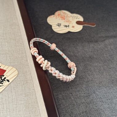 马年新款桃花结手绳粉色系手绳3mm粗手工编织手绳可穿黄金转运珠