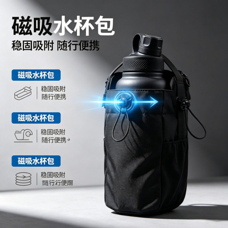健身磁吸水壶包水杯斜挎包健身房