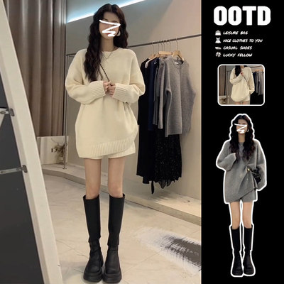 针织毛衣白色连衣裙子女