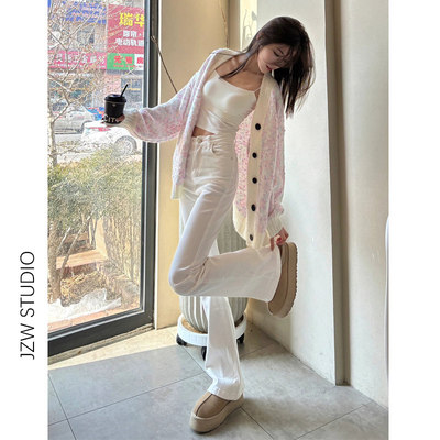 美式白色微喇叭牛仔裤女