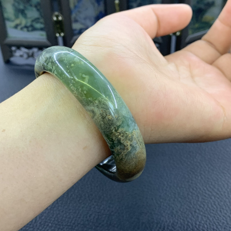 纯天然 岫玉 花玉 孔雀蓝手镯 黄油翠 假一赔十一物一图