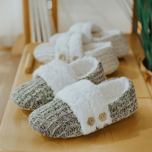 软底静音加绒包跟室内保暖毛毛居家防滑月子鞋 日系棉拖鞋 女秋冬季