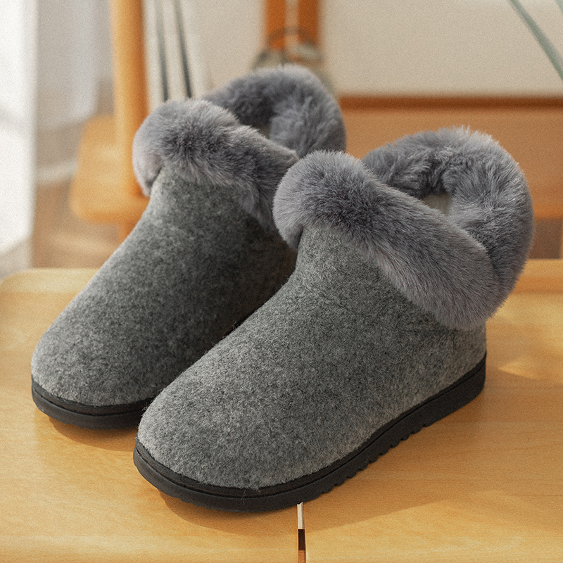 外贸原单棉靴秋冬季加绒包跟厚底