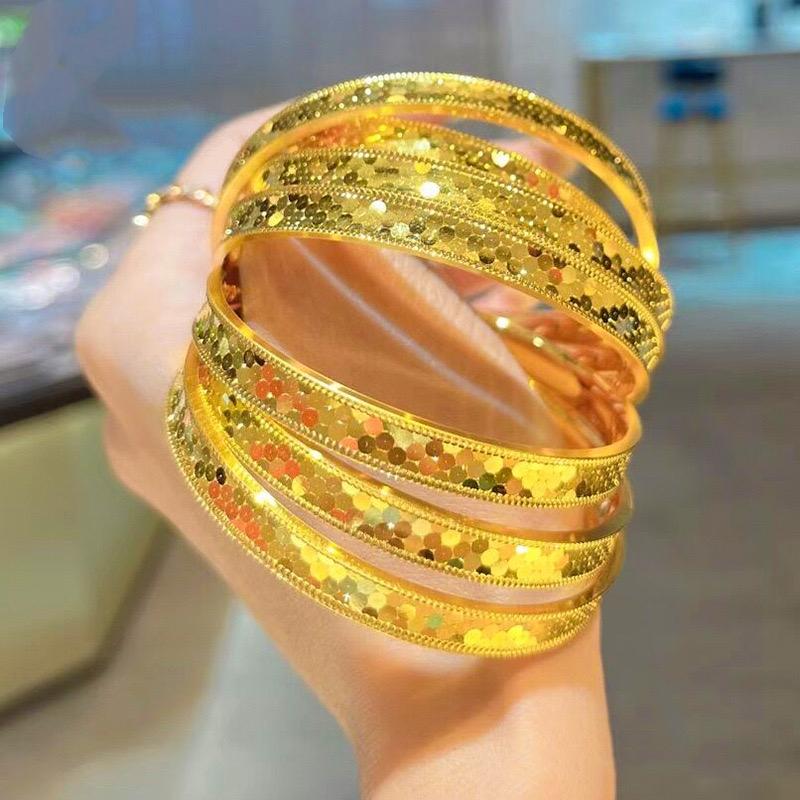 金包银龙鳞手镯女爆款鱼鳞爆闪蜂窝蹦迪实心手环情人节礼物