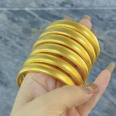 古法磨砂传承金包银轮胎手镯女黄金色宽面素圈手环时尚 镯子礼物