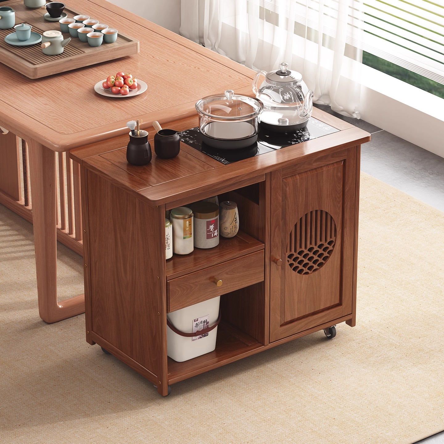 移动茶桌家用小茶台烧水壶一体茶水柜茶车阳台客厅多功能沙发边几