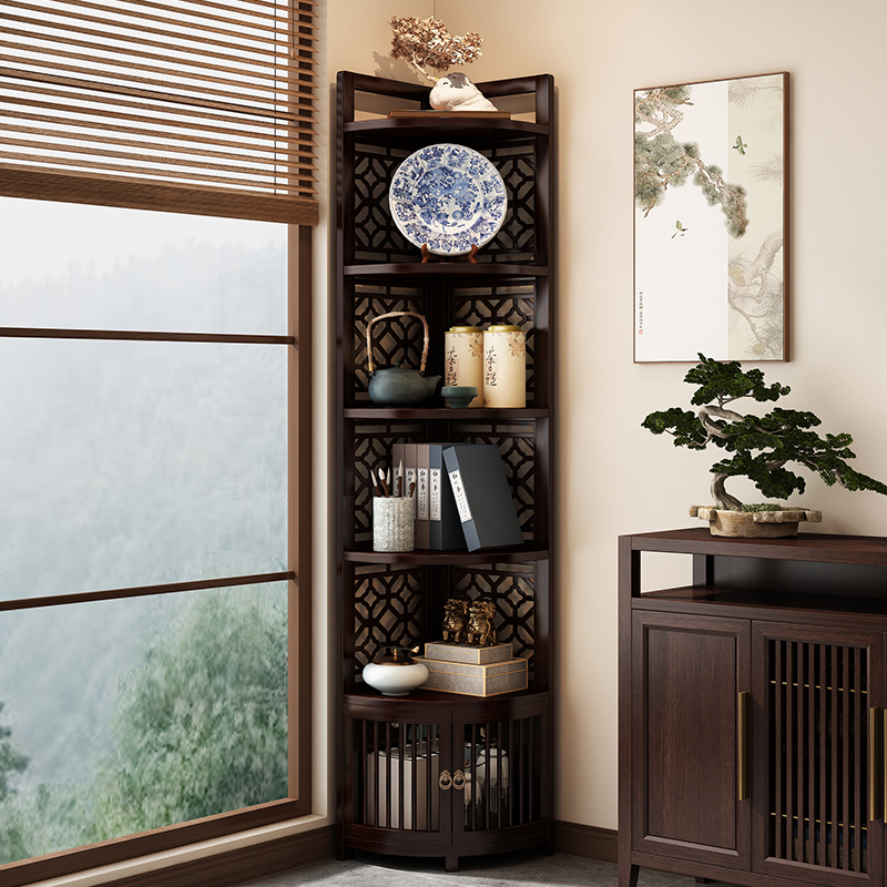 三脚架客厅墙角落地中式复古转角架多层收纳角落多功能储物柜茶架