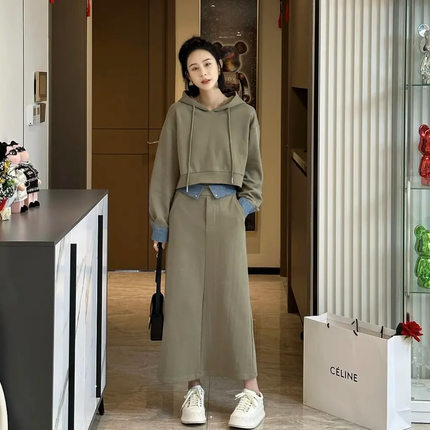 奥特莱斯清仓捡漏大码女装2024秋冬季卫衣套装女洋气减龄显瘦半身