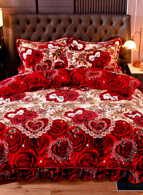 法莱绒四件套加厚保暖牛奶法兰绒冬季床裙式1.5m1.8米双面珊瑚绒4