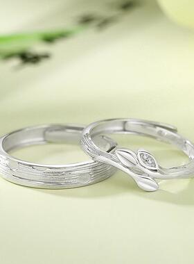 原创新款情侣戒指925纯银韩版森系对戒小众高级感素戒情人节礼物