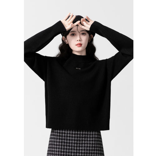 黑色半高领加厚毛衣女202