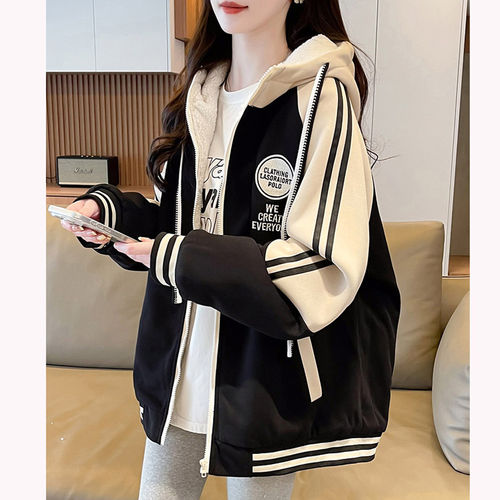 加绒加厚棒球服女冬季棉